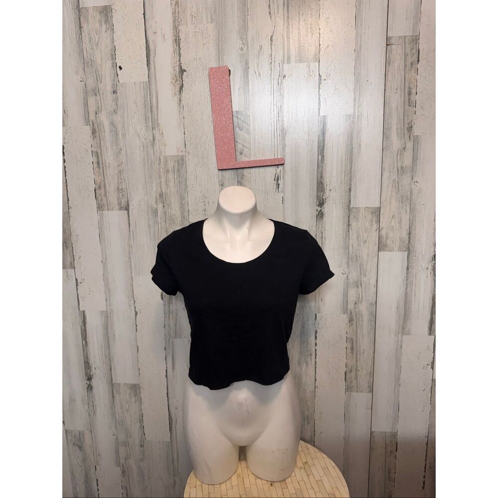 No Boundaries Black Cropped T Shirt Large Juniors Short Sleeve Basic Crop Top